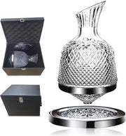 Karaf a Vino con Bottiglie Spinning e Scatola di Regalo - Carafe a Cristalli Rotante per Eventi Speciali