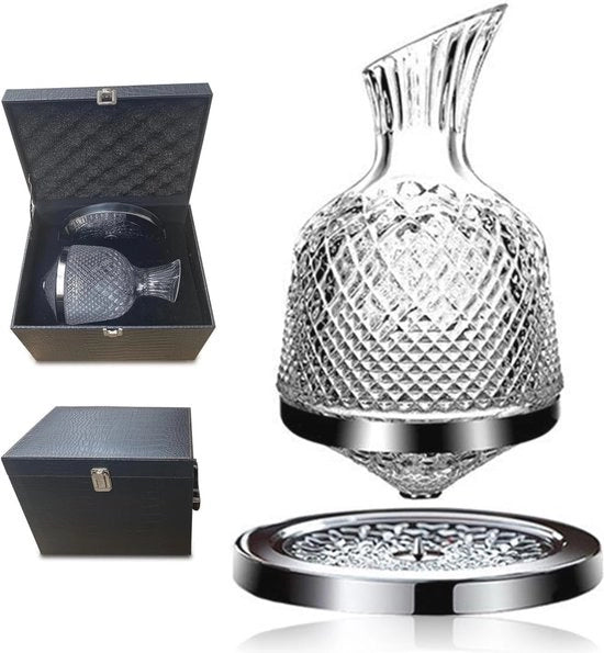 Karaf a Vino con Bottiglie Spinning e Scatola di Regalo - Carafe a Cristalli Rotante per Eventi Speciali