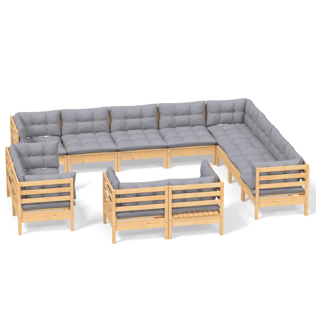 Set Divani da Giardino 12 pz con Cuscini Grigi Massello di Pino cod mxl 39268