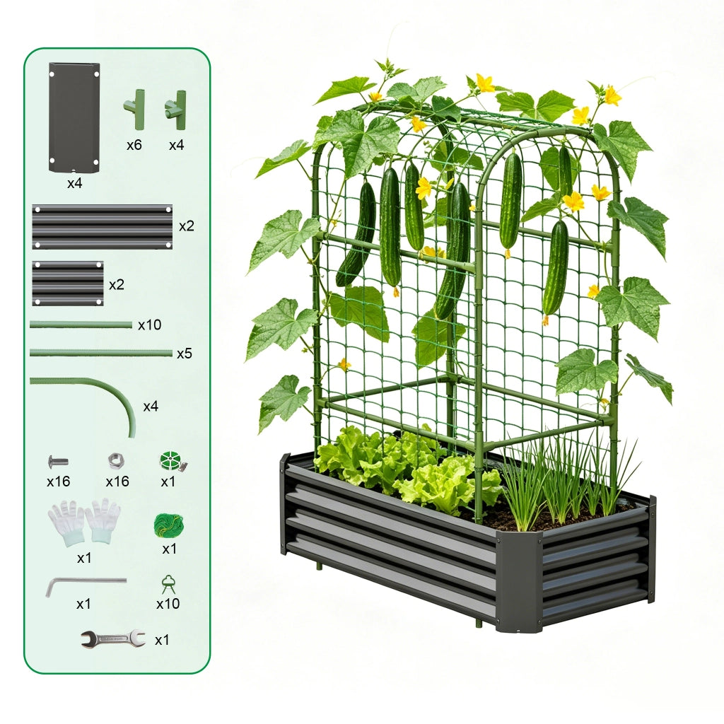 Fioriera con grigliato in metallo zincato per orto, verdure, erbe e fiori nera 120 × 60 × 150 cm