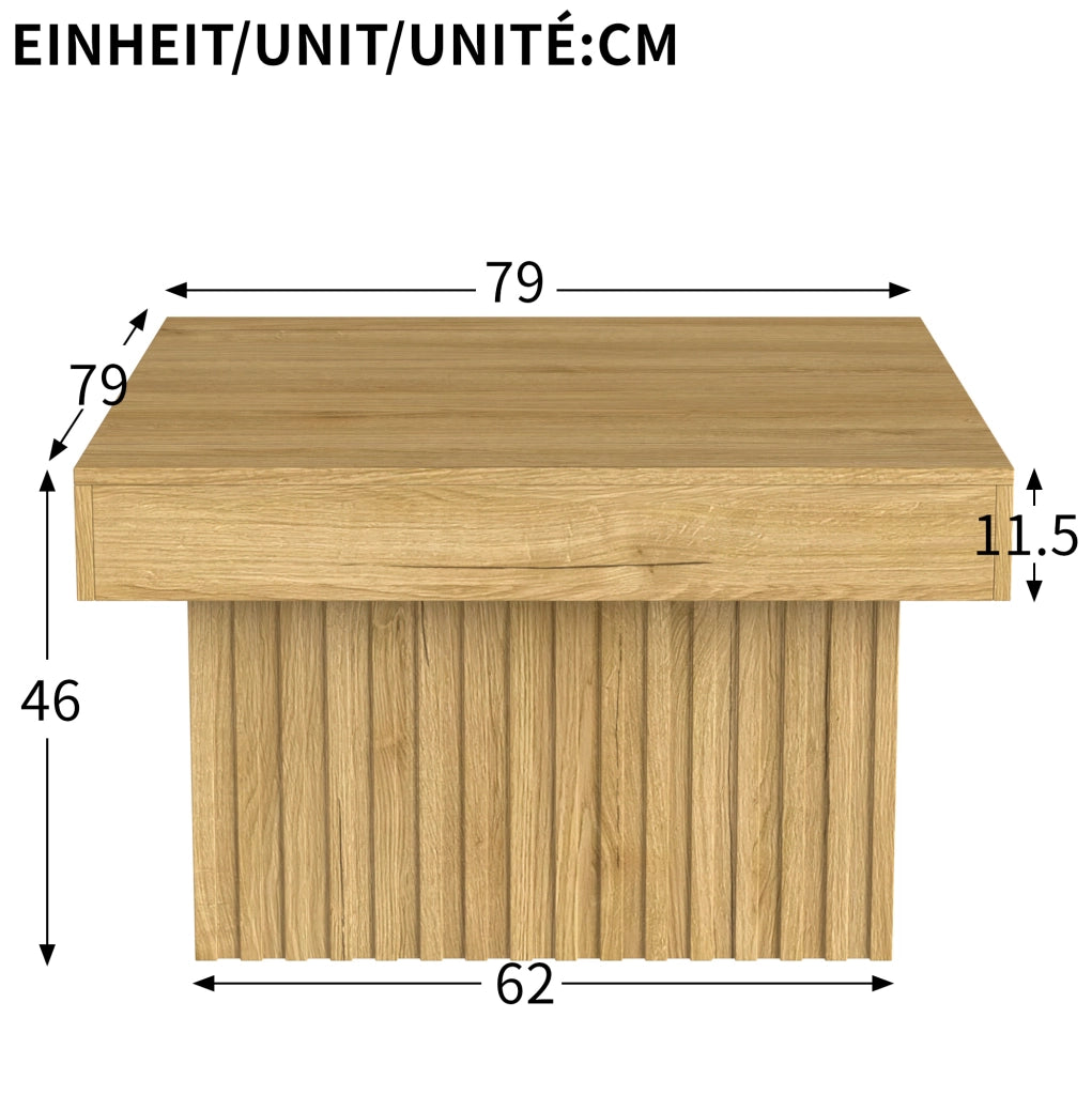 Tavolino da caffè 79x79x46 cm in PB e MDF; colore naturale
