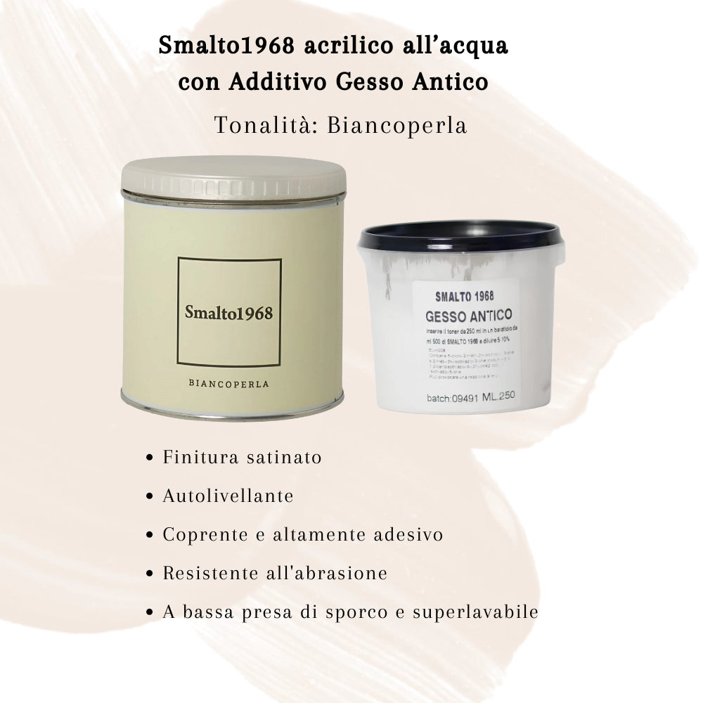 Smalto1968 base acqua gesso antico shabby chic finitura opaca multicolore l 0.5 *** colore- biancoperla, confezione 1
