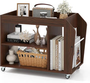 Tavolino da Salotto a 3 Ripiani con Ruote, Tavolino Caffè Laterale in Legno per Soggiono e Studio, Mobile Porta Stampante per Casa e Ufficio, 76 x 39,5 x 55 cm, Noce