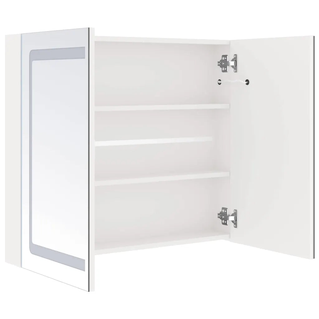 Armadietto Bagno | Armadio da bagno con Specchio e LED Bianco Lucido 80x12x68 cm