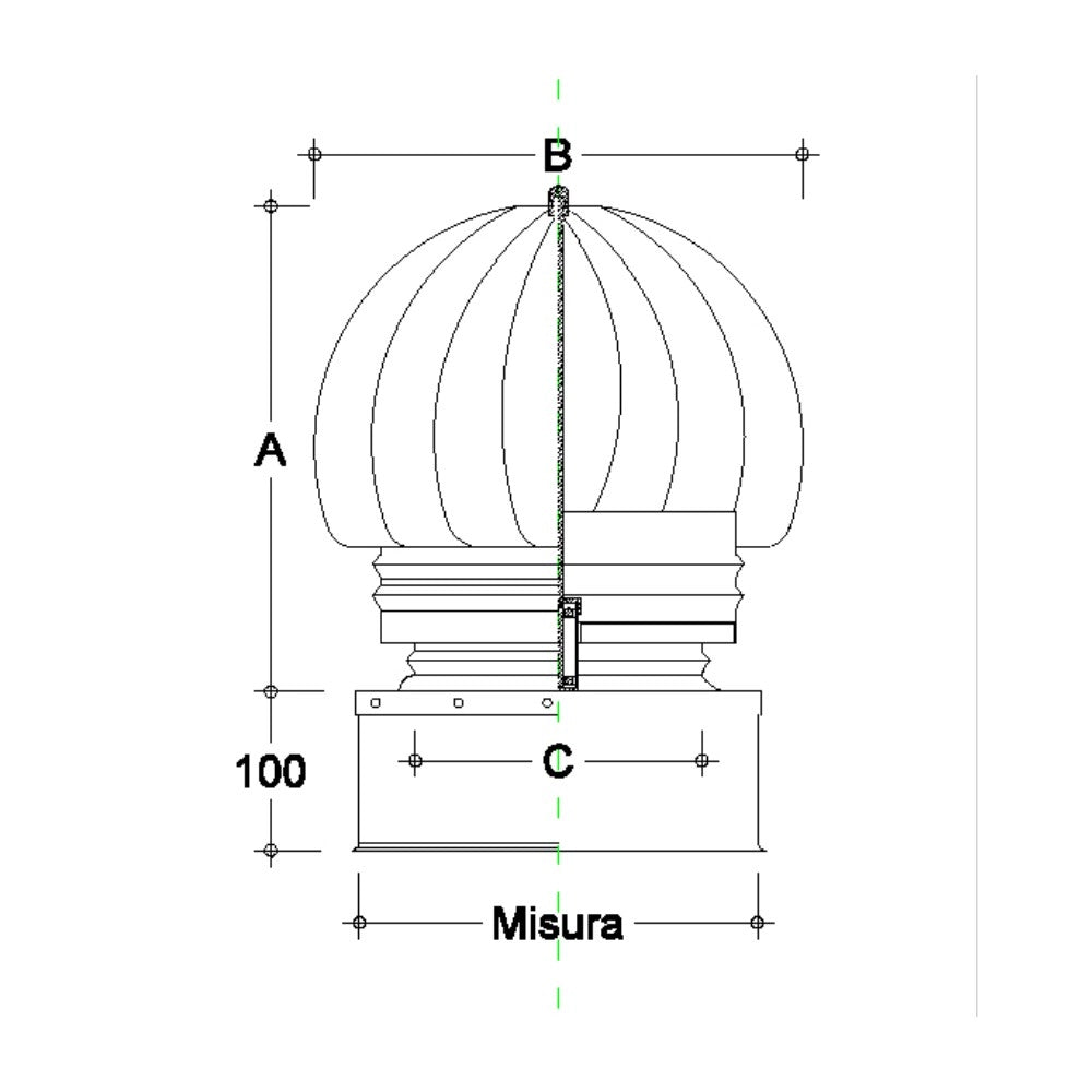 Fumaiolo da 52x52cm base quadra tipo radiante eolico inox aisi 304