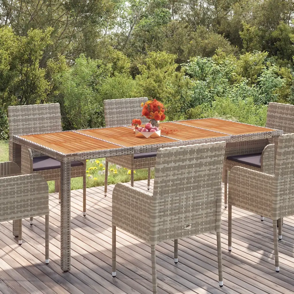 Tavolo da Giardino | Tavolino da esterno Piano in Legno Grigio 190x90x75cm Polyrattan