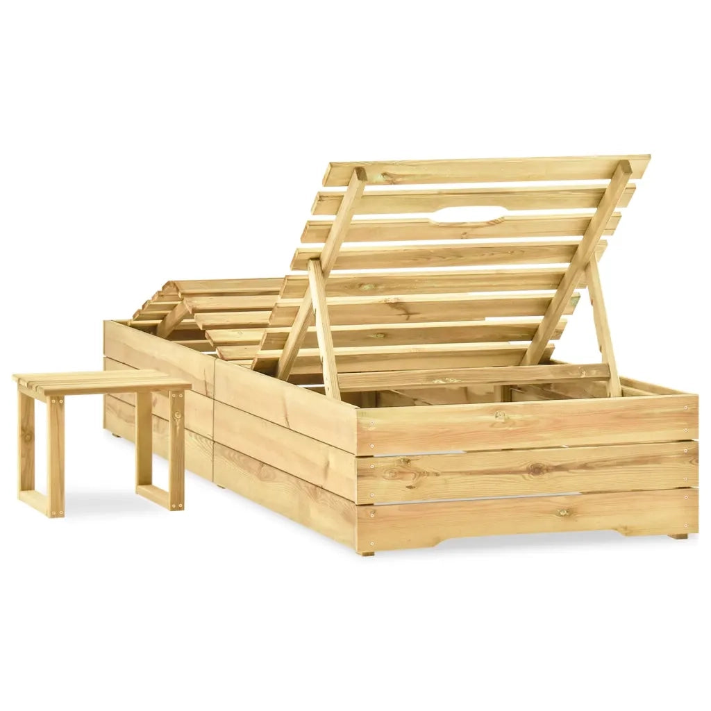 Lettino Prendisole e Tavolino in Legno di Pino Impregnato 315403