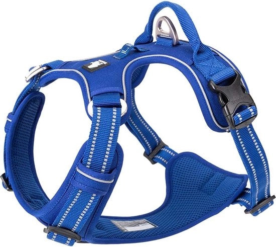 Harnas per cani, senza trascinamento, regolabile, riflettente, nylon soffice, per piccoli e grandi animali domestici, XL, blu reale