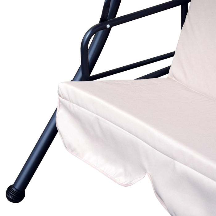 Dondolo 3 Posti 200x125x170 cm in Acciaio e Poliestere Beige