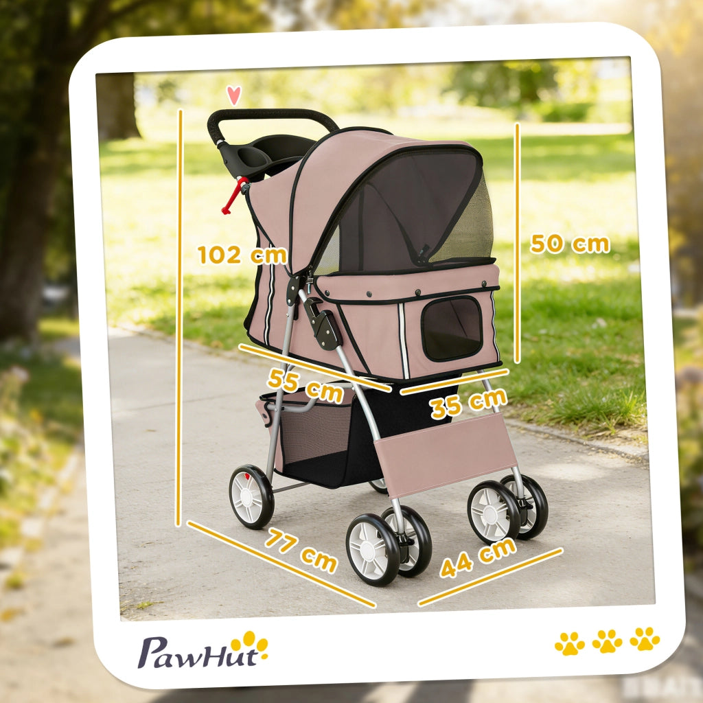 Passeggino per Cani Pieghevole con Catarifrangenti. Ruote Girevoli. Freni e Cuscino Lavabile. Caff¨¨
