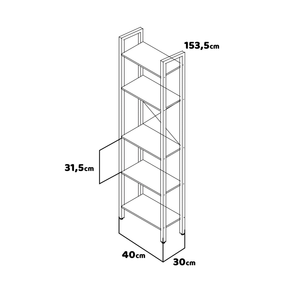 Wabi - Libreria scaffale a 5 ripiani in stile industriale, 40x30xH154 cm
