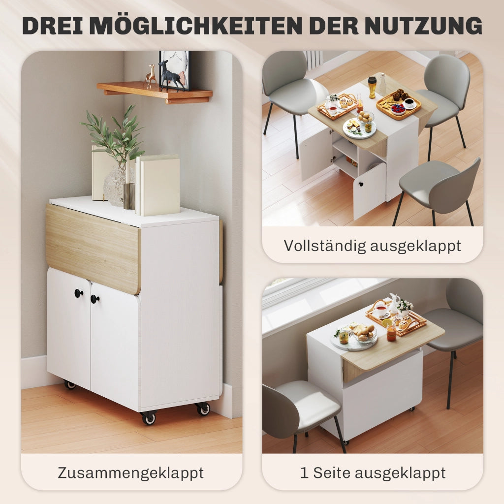 Tavolo allungabile con cassettiera ¨C Zephmum ¨C Bianco e legno naturale, 70x83x75 cm