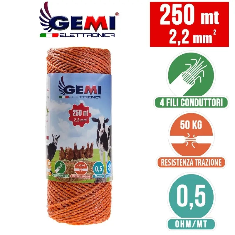 Kit completo per recinto elettrico - 1x Elettrificatore 220V + 1x Filo 250 MT 2 Mm² + 100pz isolatori per pali in ferro
