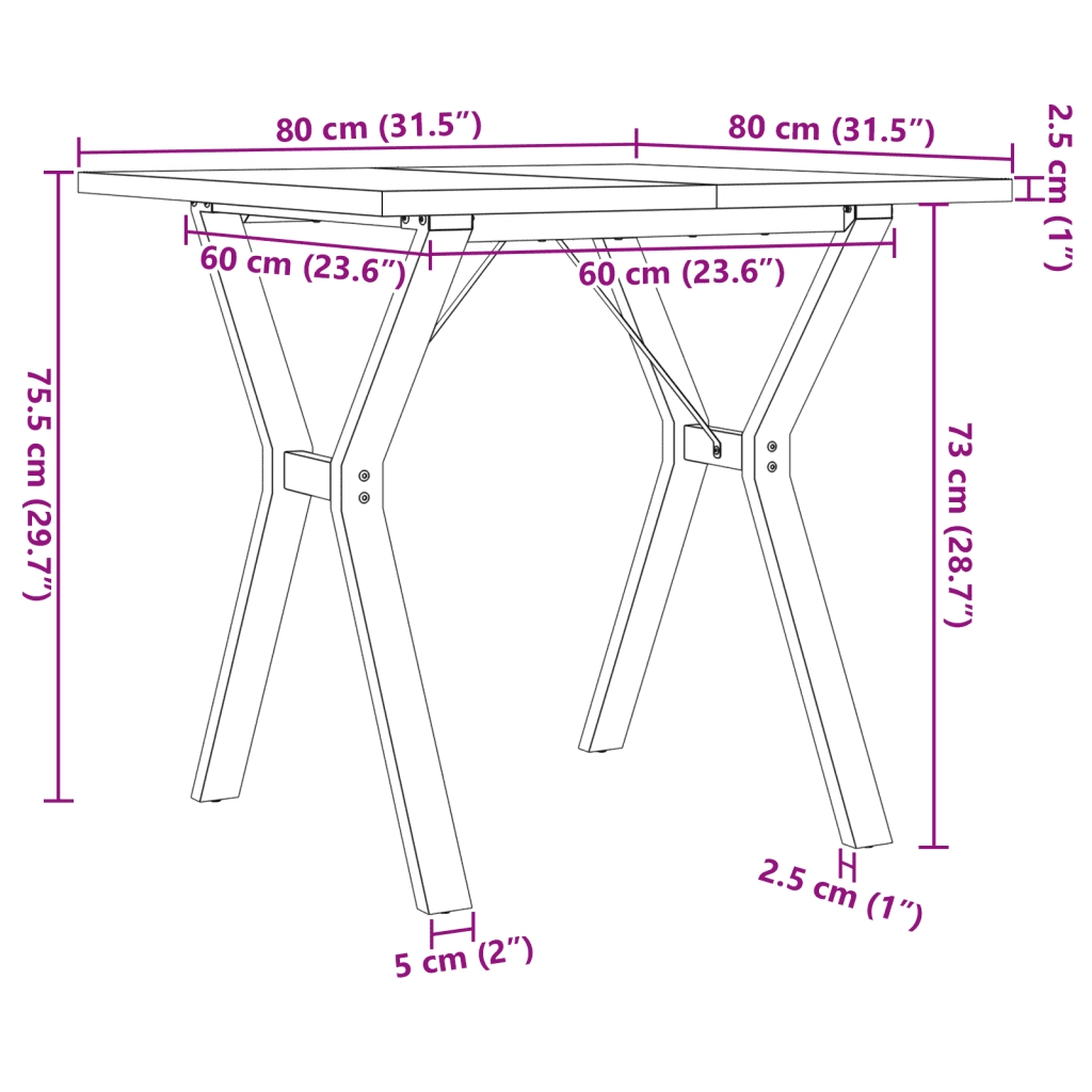 Tavolo da Pranzo Telaio a Y 80x80x75,5 cm Legno Pino e Acciaio