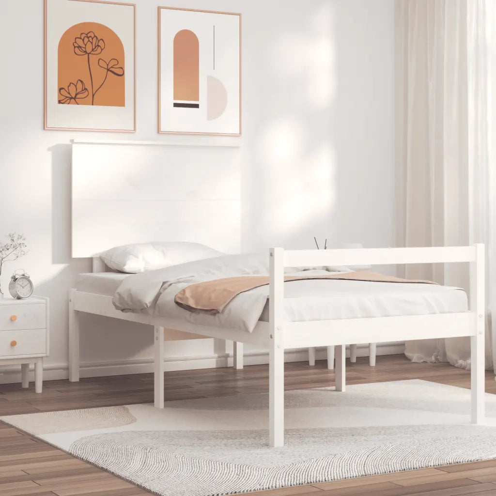 vidaXL Letto per Anziani con Testiera Bianco 90x200 cm Legno Massello
