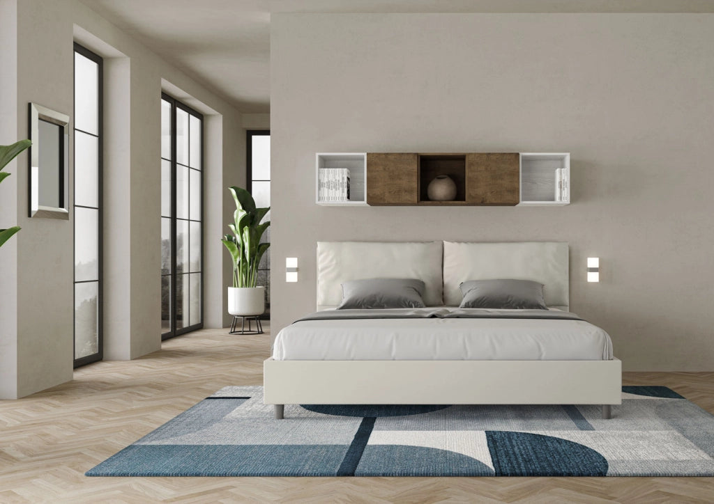 BS COM Letto matrimoniale king size con rete imbottito 200x210 similpelle bianco
