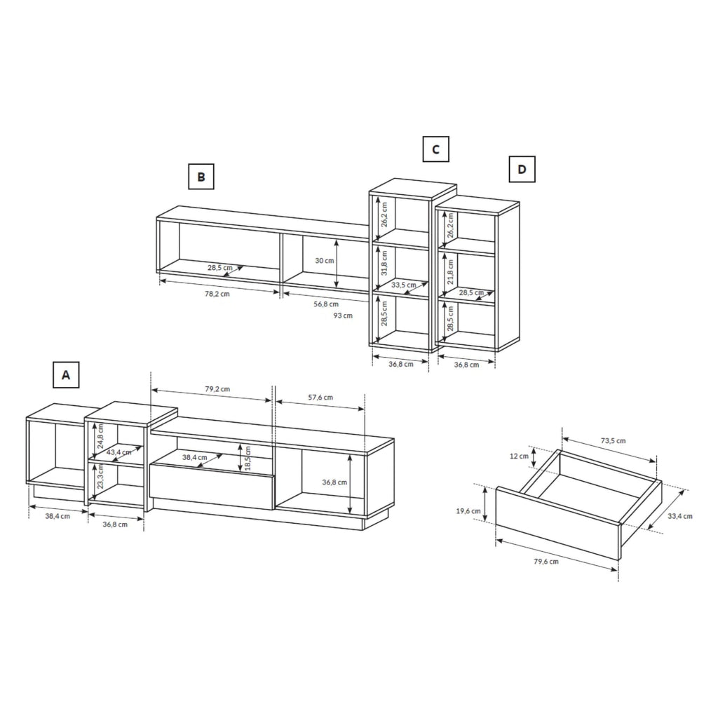 Mobile Soggiorno Kamolofa, Parete Attrezzata Modulabile, Bianco