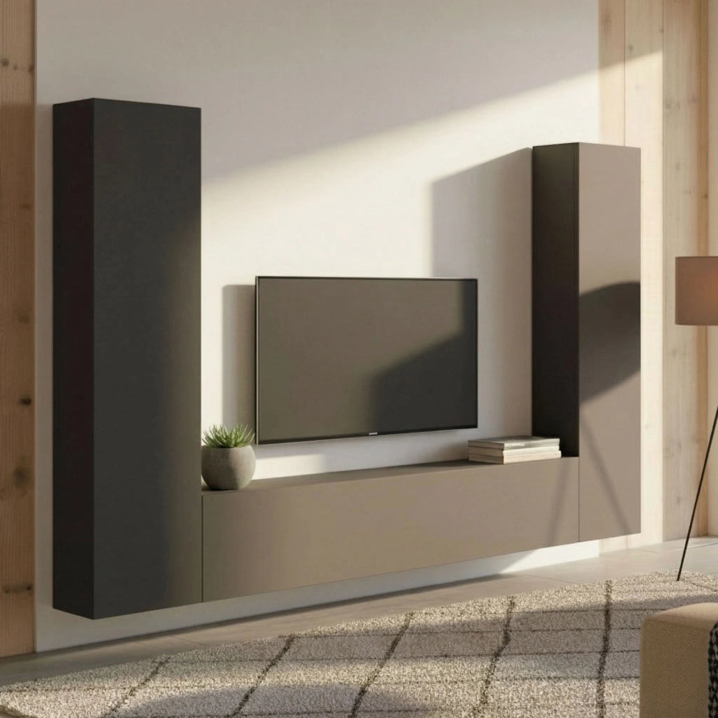 Parete attrezzata Natasha, Set salotto porta TV a 3 ante, Mobile soggiorno multiuso, 100% Made in Italy, cm 260x30h180, Antracite