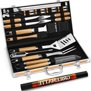 Set di forchette BBQ in acciaio inossidabile a 26 pezzi con contenitore portatile - accessori per barbecue per uomini - compreso termometro per carne