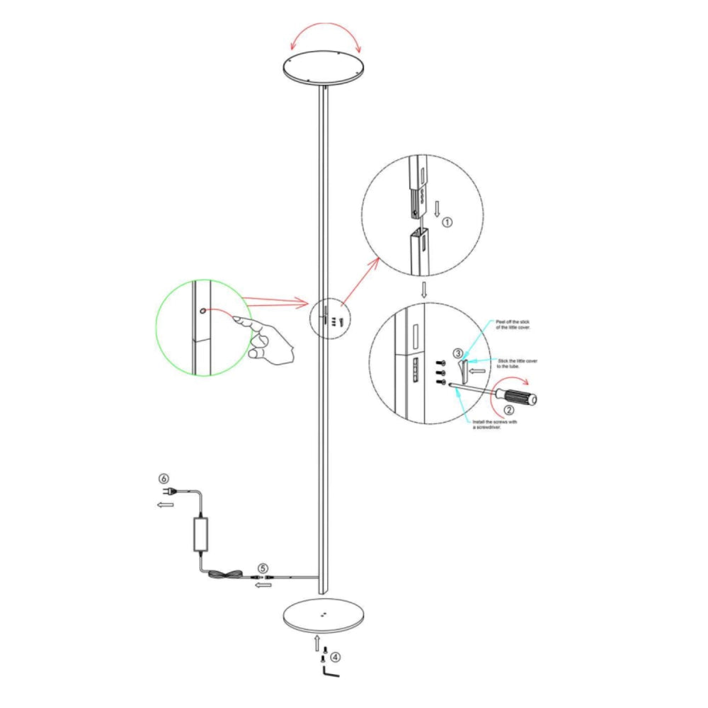 Regina - Piantana a Led rotonda Bianca orientabile in metallo H.180 cm Fabas Luce - Luce a led 35W integrata CCT (3000K-6000K)