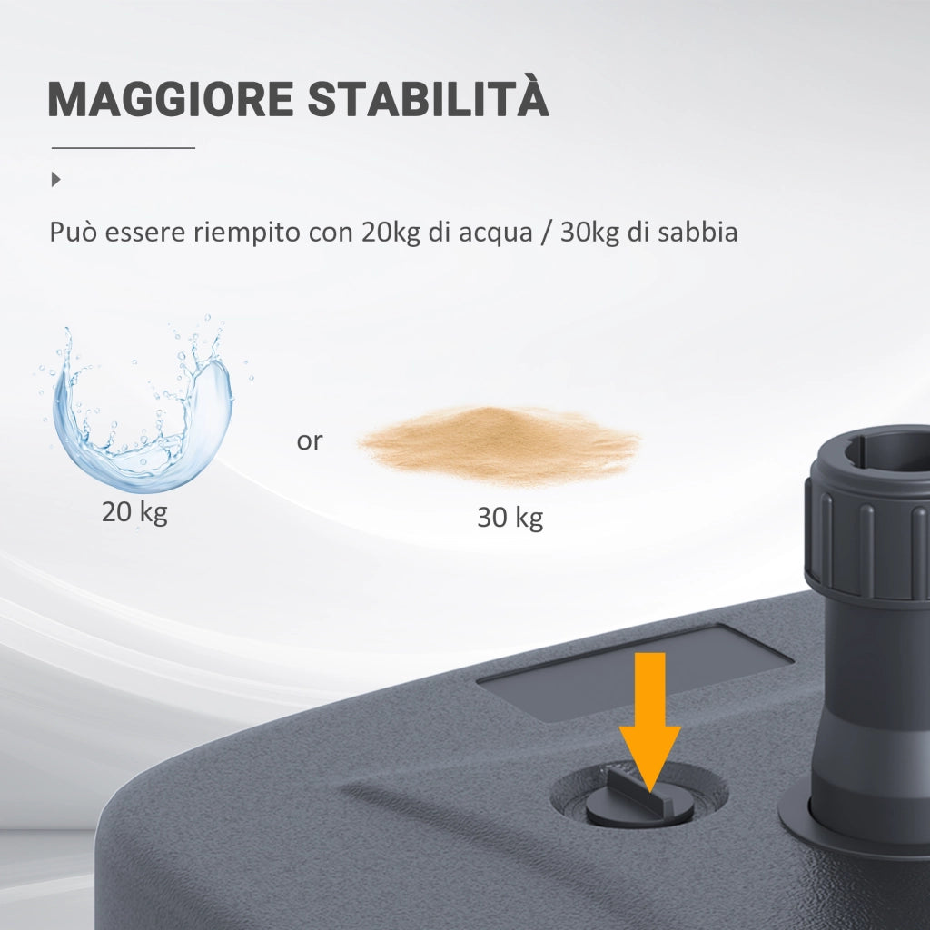 Basamento per Ombrellone Giardino in HDPE ¨C zephmum ¨C Nero, Riempibile con Acqua o Sabbia, ?38mm