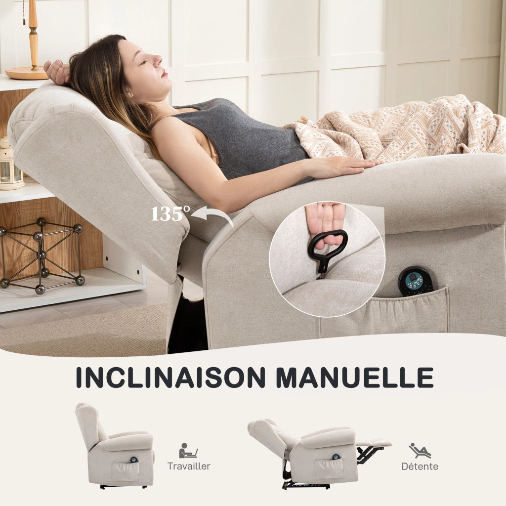 Poltrona massaggiante e riscaldante reclinabile ¨C zephmum ¨C beige