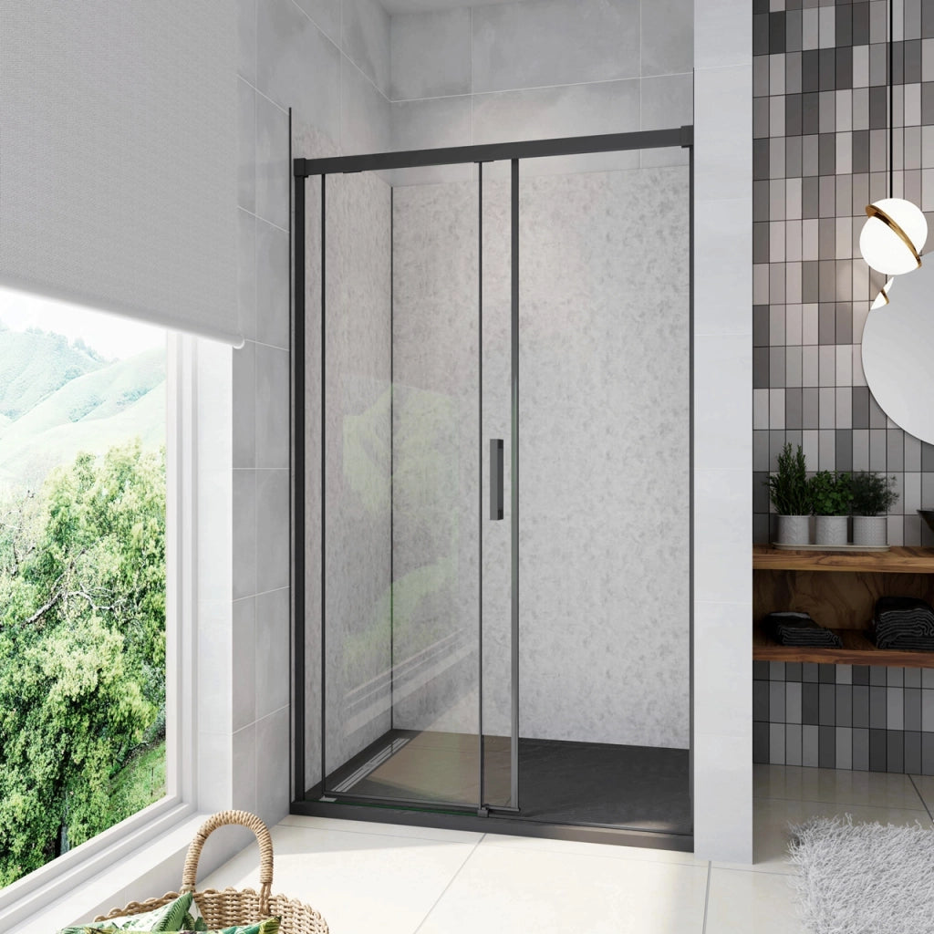120x195 cm Box Doccia Per Nicchia Porta Scorrevole in Vetro 8 mm Temperato Trasparente Anticalcare Profilo Nero Opaco Softclose