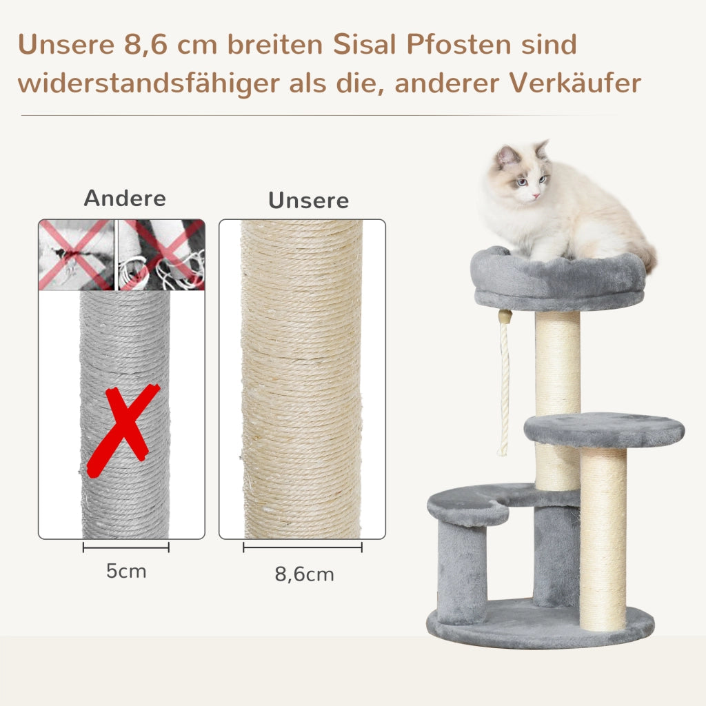 Tiragraffi per gatti con letto e piattaforma ¨C zephmum ¨C 65 cm grigio