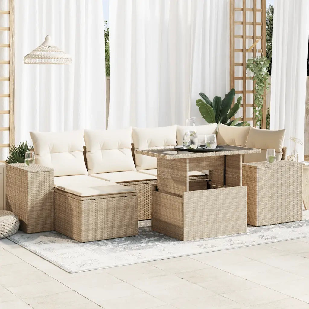 Set Divani da Giardino 7 pz con Cuscini Beige in Polyrattan 3326829