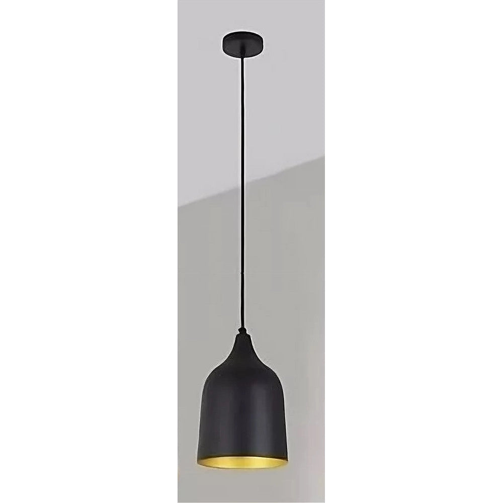 Trade Shop - Lampadario A Sospensione E27 Ferro Paralume Moderno Contemporaneo Campana Nero Oro 33290 -