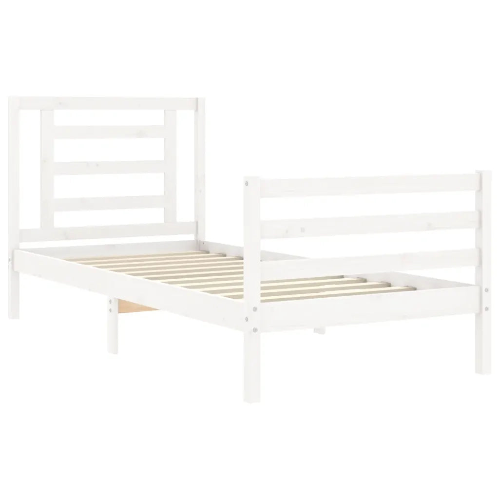 Giroletto con Testiera-Struttura Letto con testiera Bianco 90x200 cm in Legno Massello 646707