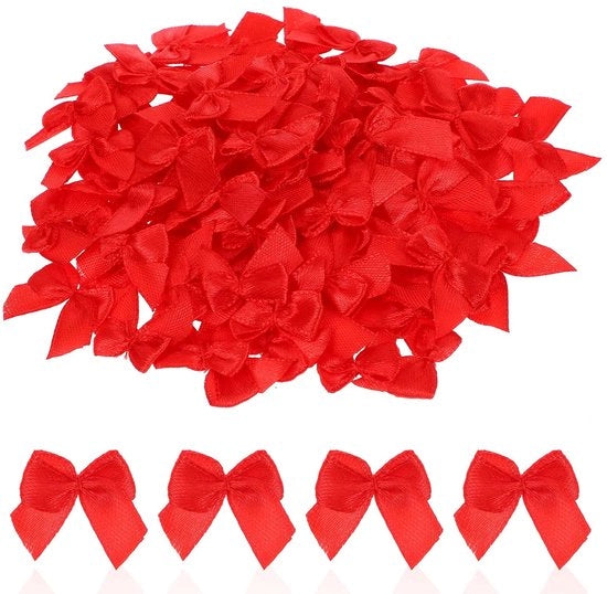 Mini Lintstrikken Satinati 100 Stuks - Rood/Roze - Decorazioni per Accessori Capelli - Pacco Regalo - Dimensioni 2,5 cm