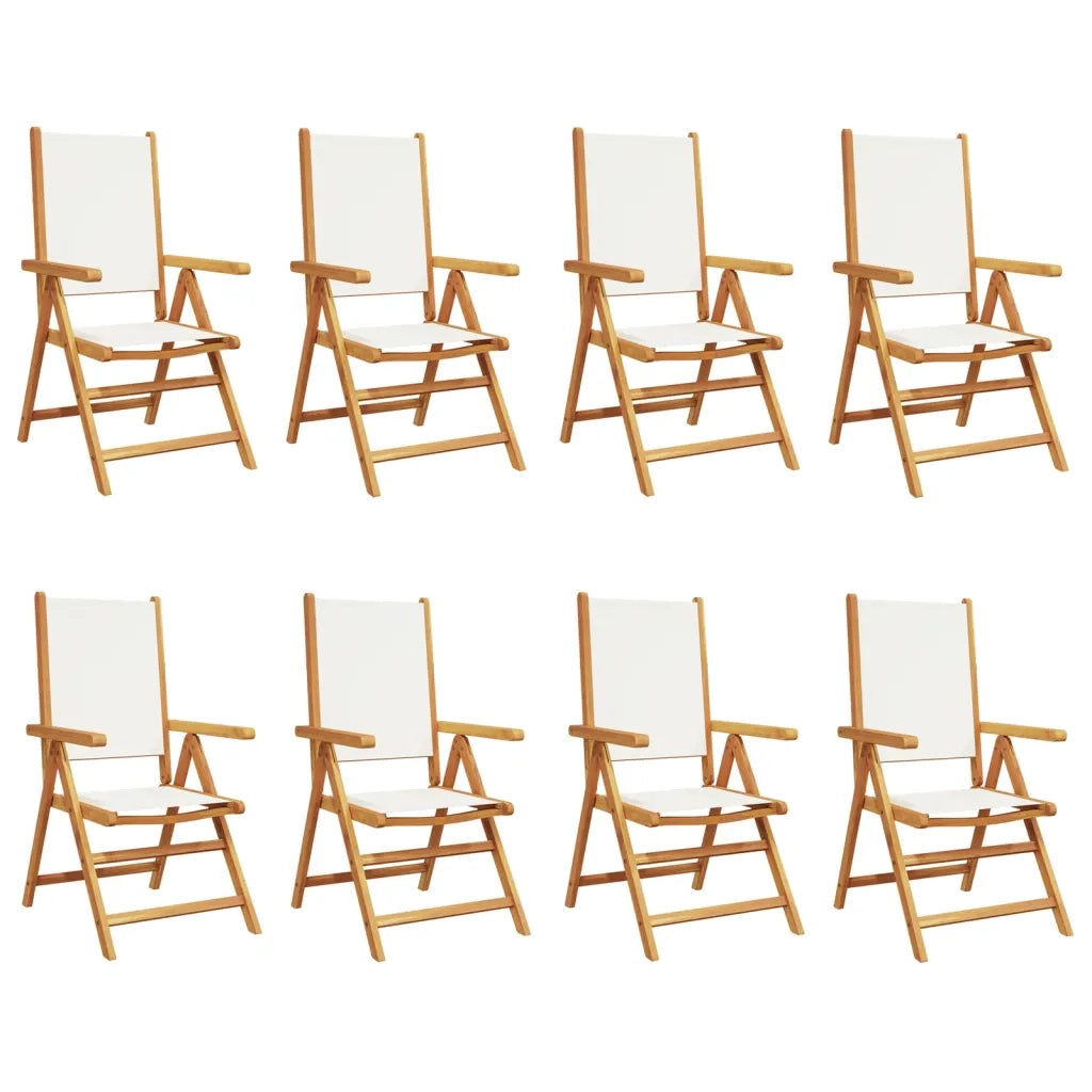 Sedie da Giardino Reclinabili 8pz Bianco Crema Tessuto e Legno
