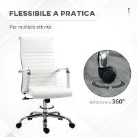 Sedia da Ufficio Ergonomica in Finta Pelle, Seduta Girevole e Dondolo, 54x62x104-114 cm, Bianco