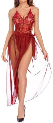 Set di lingerie da notte trasparente con bordo a canna - unico taglio - materiale soffice e liscio - moda notturna