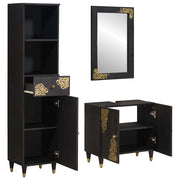 Set di Armadi da Bagno | Armadio da bagno 3 pz Nero Legno di mango massello
