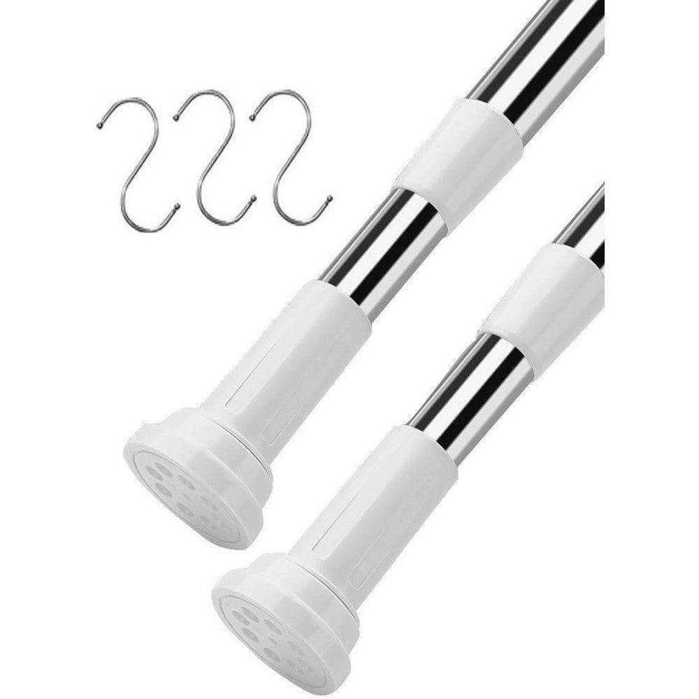 Trade Shop - Bastone Per Tenda Doccia Asta Regolabile Palo Telescopico In Acciaio 110-200cm Con 3 Ganci -