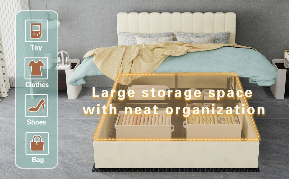 Letto Contenitore Imbottito con Testiera ¨C MINIMAL ¨C Beige 140x200 con Materasso