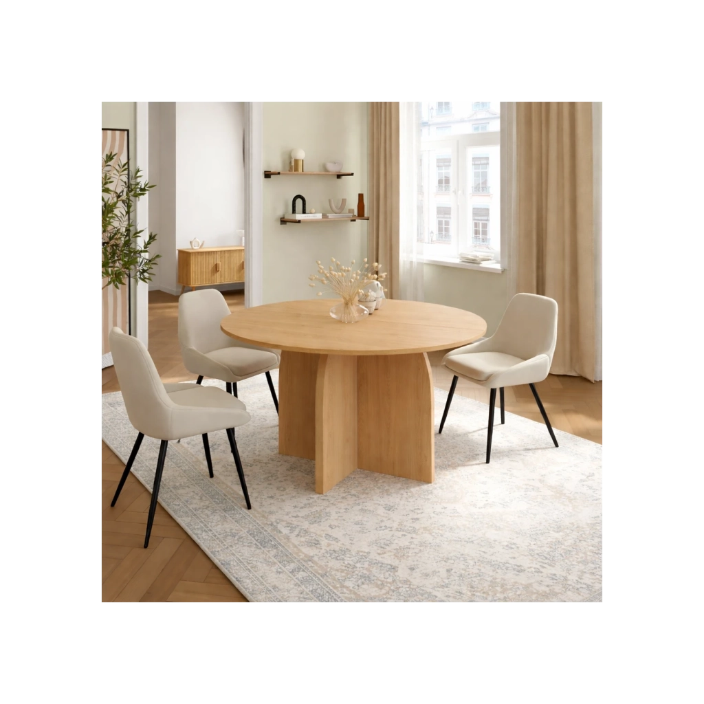 IDMarket - Tavolo da pranzo fisso japandi rotondo EDITH 6 persone effetto legno faggio 110 cm