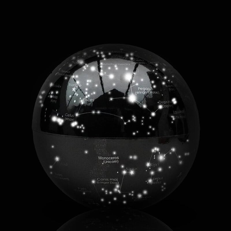 Cielo notturno rotante: globo luminoso con costellazioni.