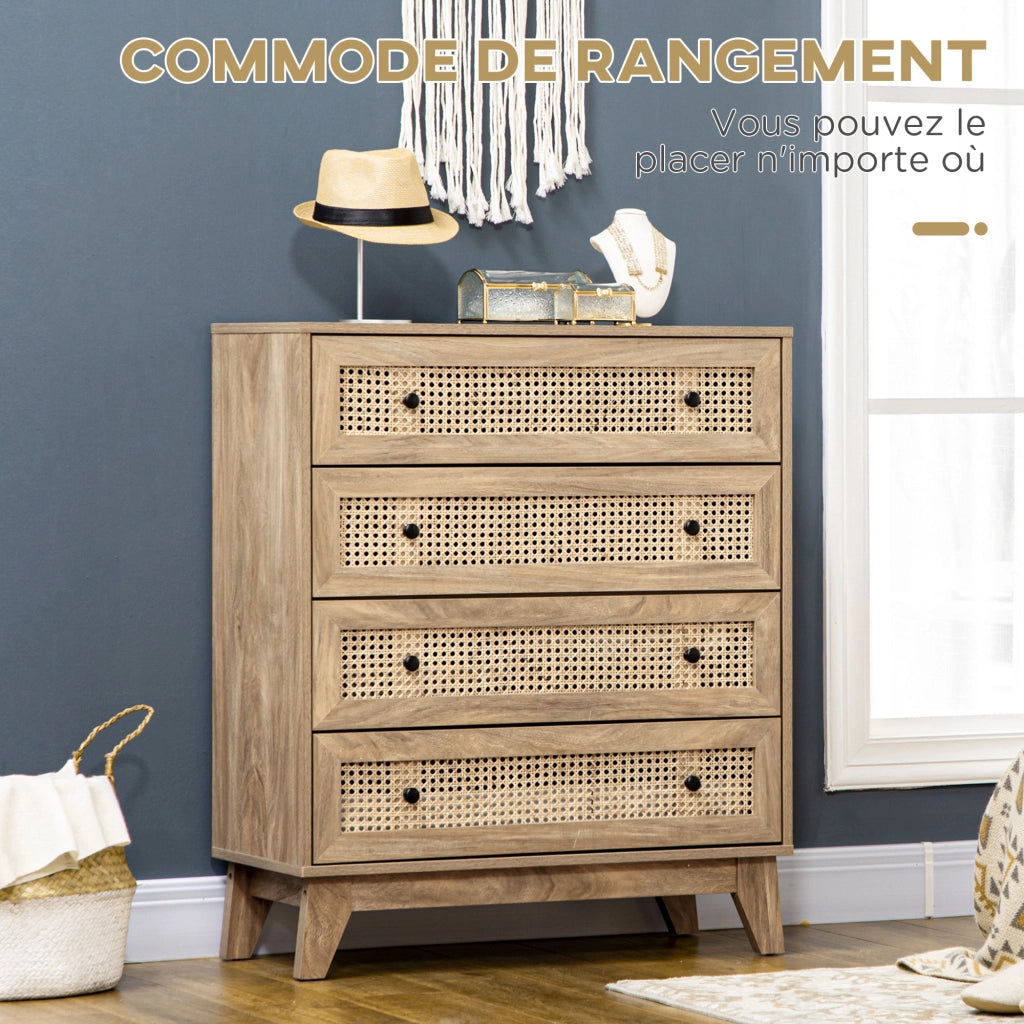 Cassettiera con 4 Cassetti in Legno Effetto Chiaro ¨C zephmum ¨C 80x35x95 cm
