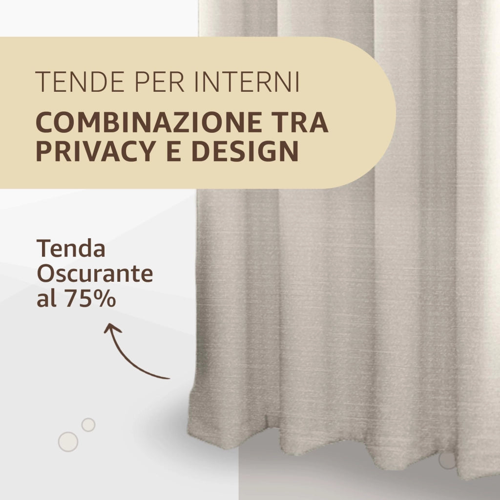 Tende per Interni Camera da Letto e Soggiorno Con Anelli - 140x280cm - 2 Pezzi Colore: PERLA