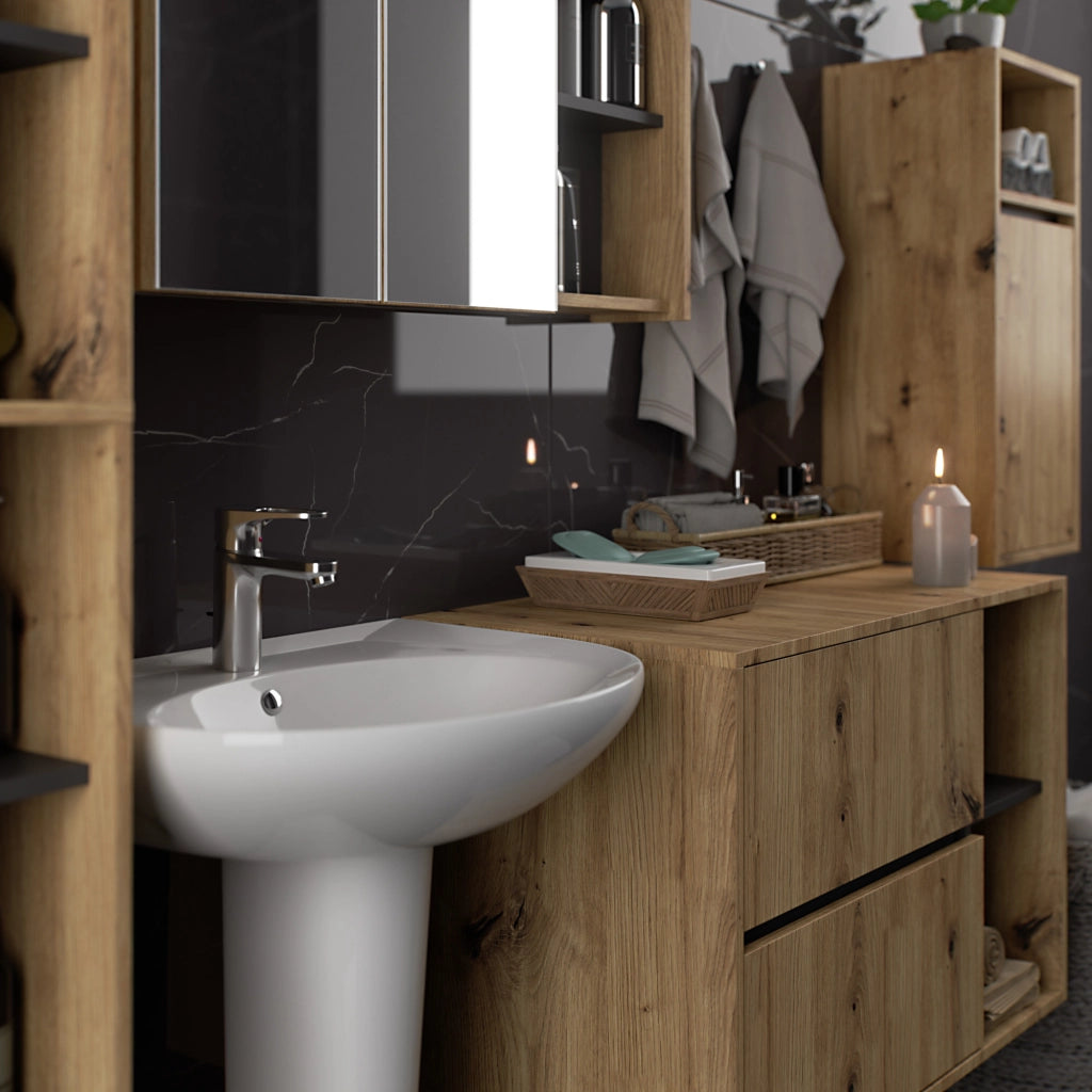 Set di mobili da bagno sospesi VAMI in Rovere Artisan con colore interno Grigio Grafite