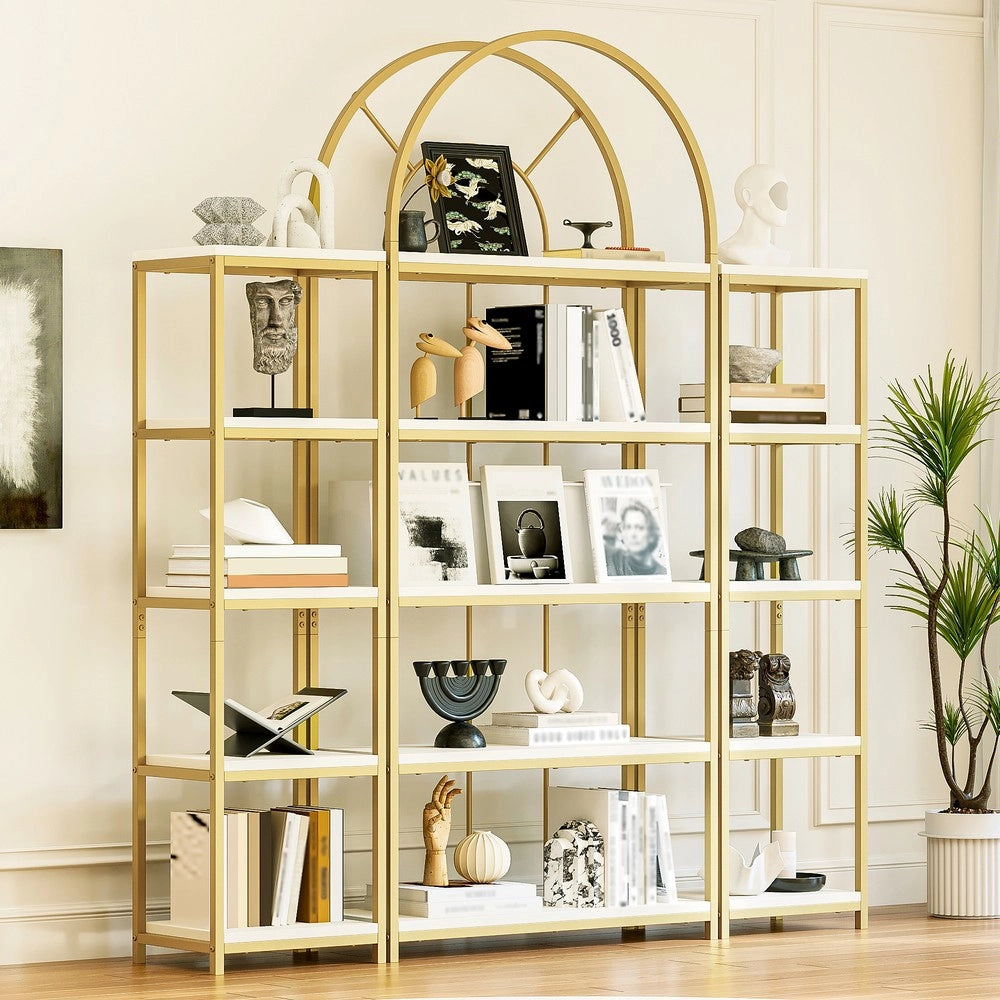 Libreria Modulare con Ripiani in MDF ¨C Xylo ¨C Bianco/Oro, 163x30x184 cm