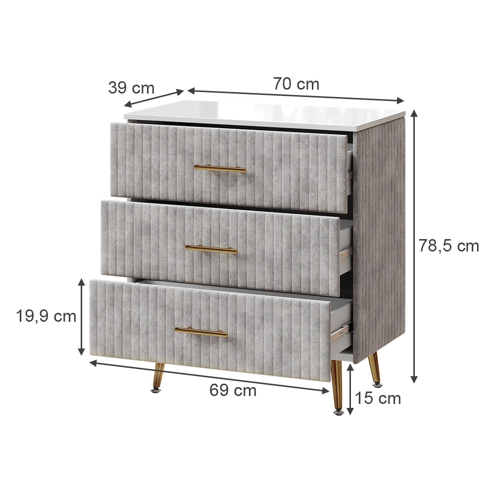 Vicco Cassettiera Grigio 70 x 78.5 cm con 3 cassetti