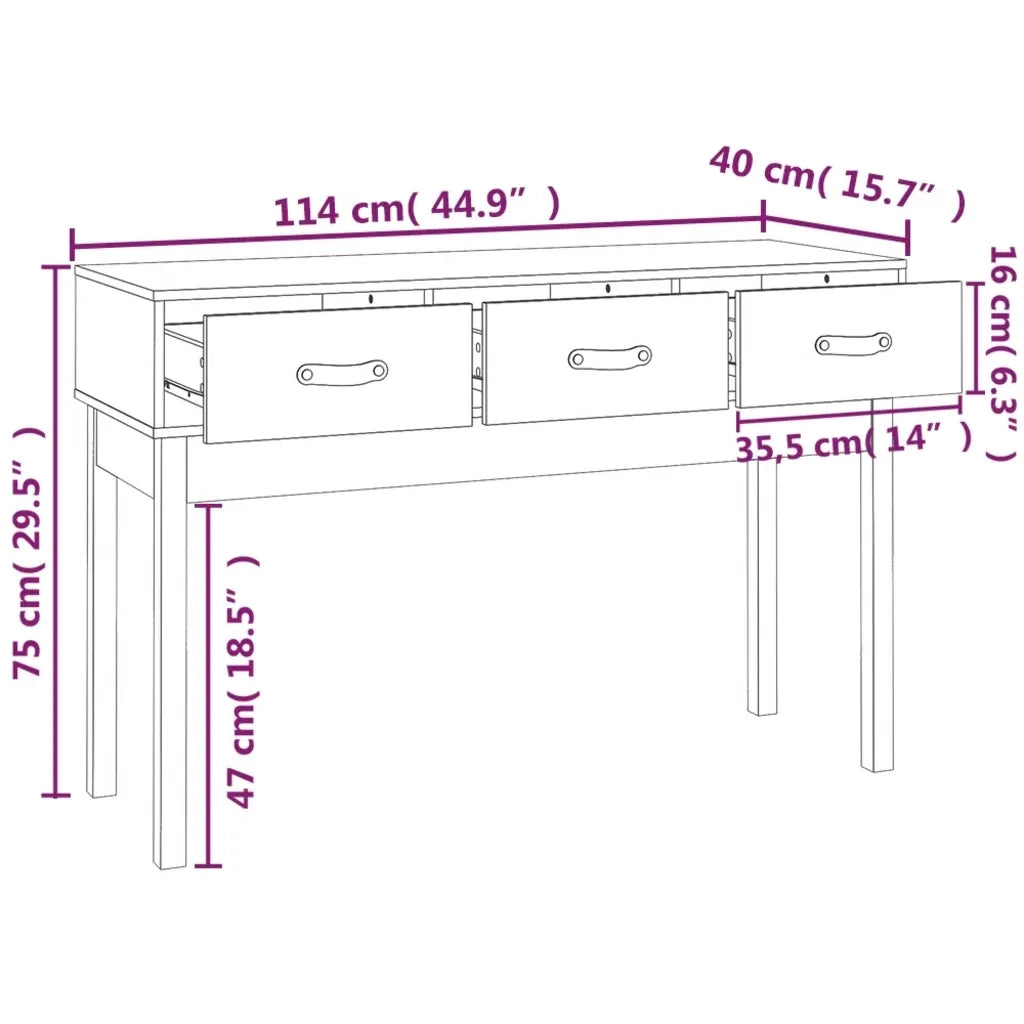 Tavolo Consolle Grigio 114x40x75 cm in Legno Massello di Pino 821756
