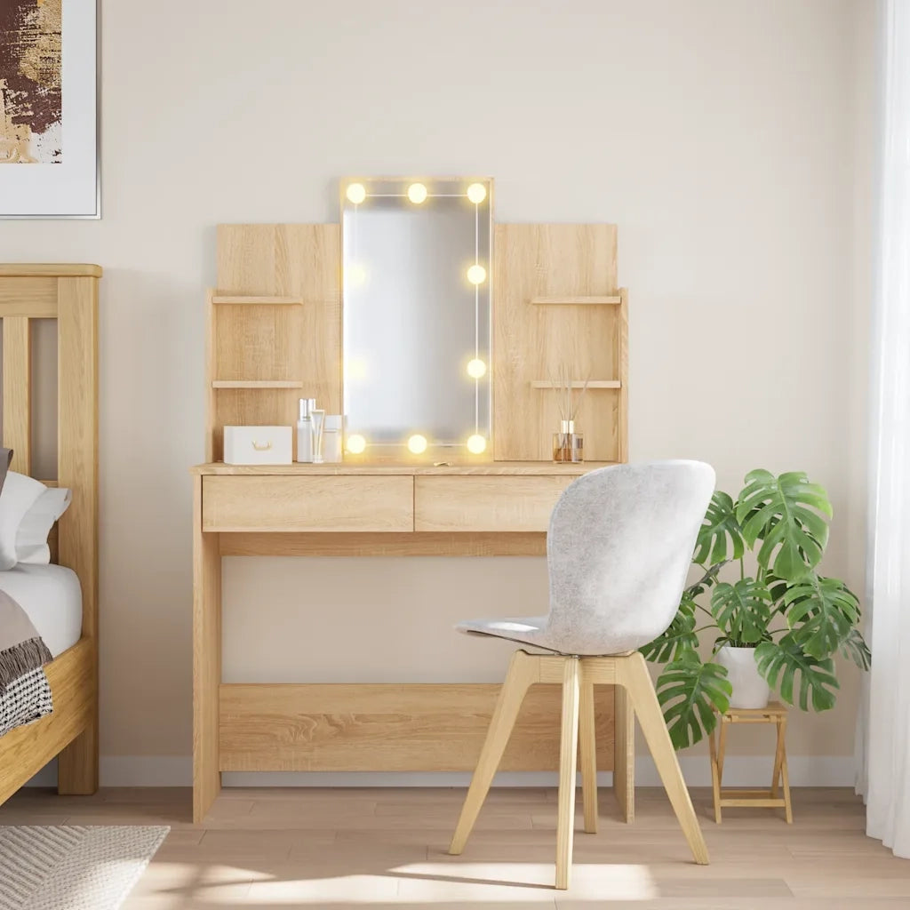 Toeletta | Tavolo da Trucco con Luci LED Rovere Sonoma 96x40x142 cm