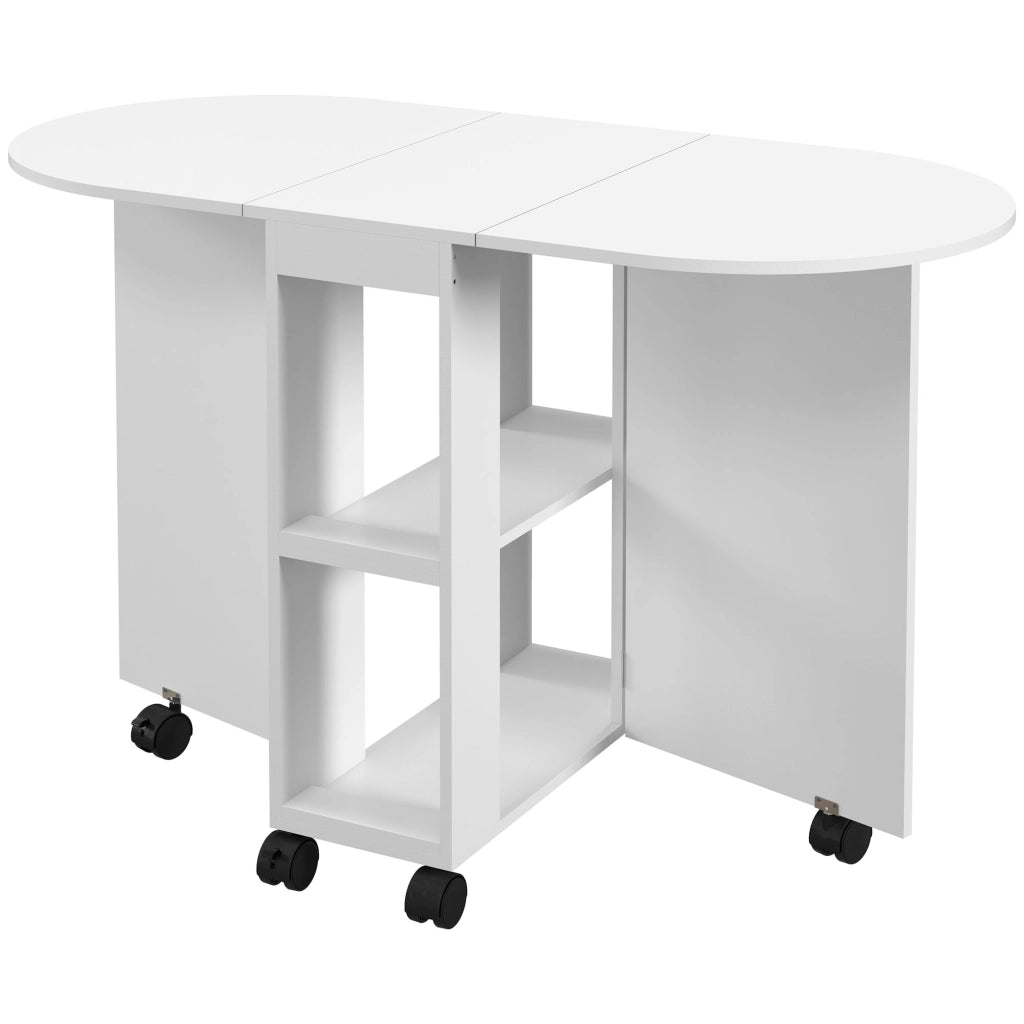 Tavolo Pieghevole con Ruote e Ripiani ¨C Zephmum ¨C Bianco 120x60x77 cm