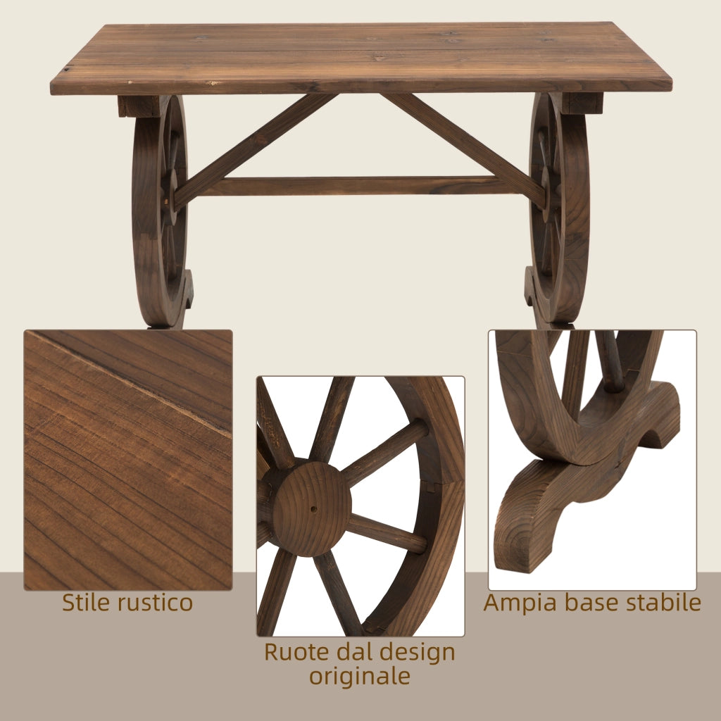 Tavolo da Giardino ¨C zephmum ¨C Legno di Abete, Gambe a Ruota, 110x60x65 cm