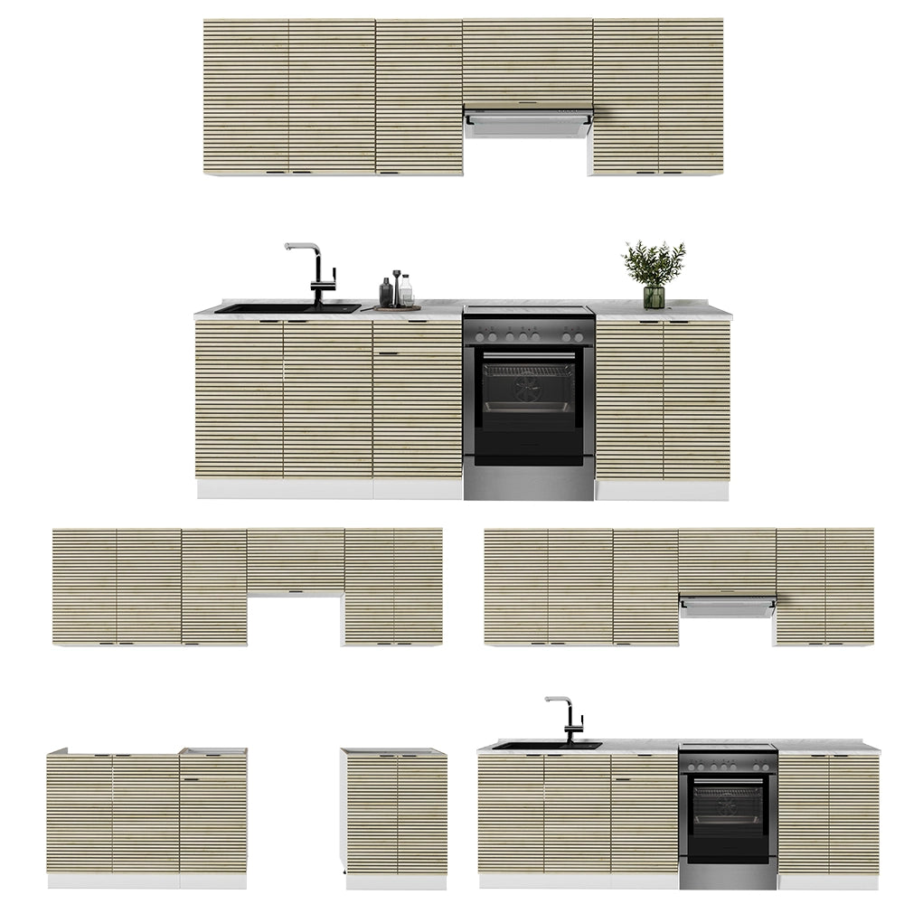 Cucina componibile Fame-Line Pannello in quercia/Bianco 240 cm, PL Marmo Vicco
